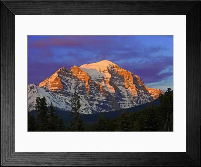 Framed Print : Mountain peak at sunrise at Lake Louise. Banff National Park, Alberta, Canada
