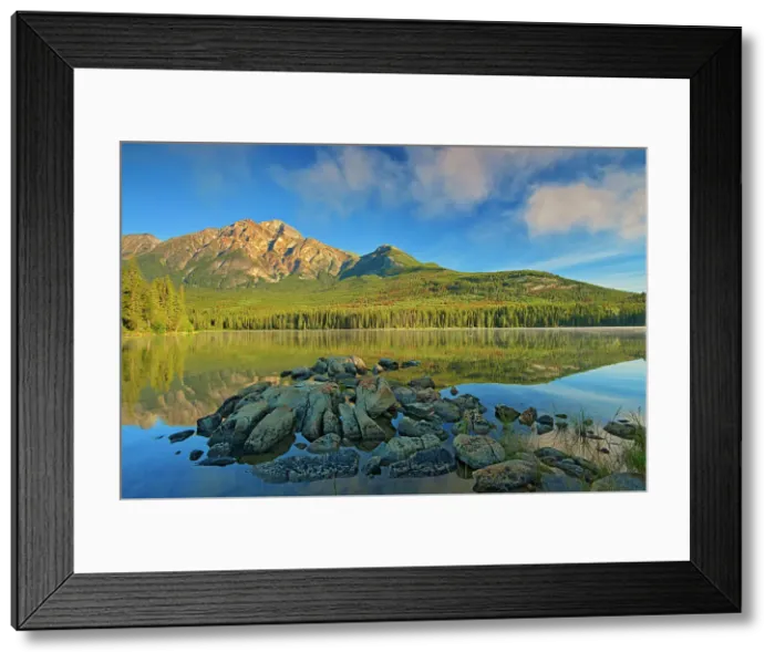 Framed Print : Pyramid Mountain and fog rising off Pyramid Lake, Jasper National Park, Alberta, Canada Framed Print : Pyramid Mountain and fog rising off Pyramid Lake, Jasper National Park, Alberta, Canada