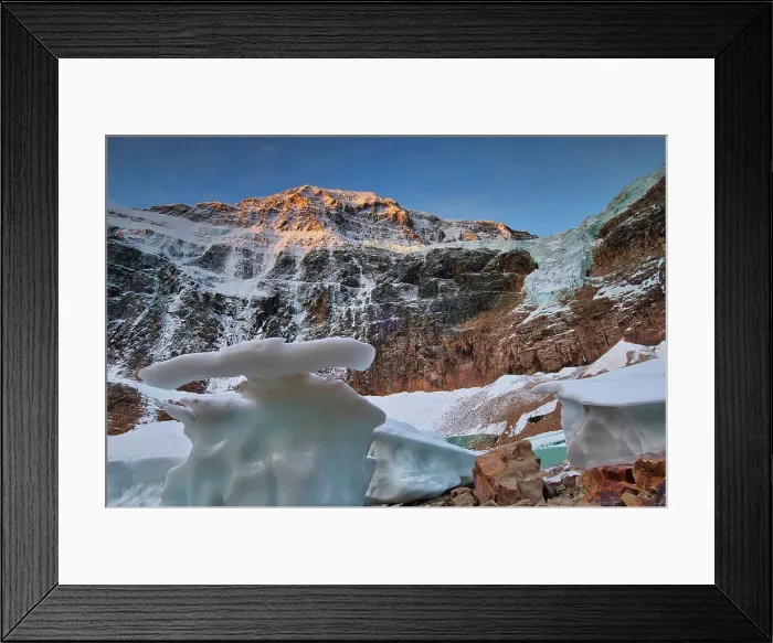 Framed Print : Icebergs at sunrise, Mt, Edith Cavell at Cavell Pond and Angel Glacier, Jasper National Park, Alberta, Canada Framed Print : Icebergs at sunrise, Mt, Edith Cavell at Cavell Pond and Angel Glacier, Jasper National Park, Alberta, Canada