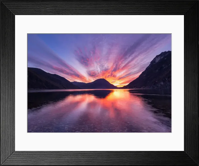 Framed Print : Burning sky at sunset over Lake Lugano, from shores of Lake Ceresio, Lombardy, Italy Framed Print : Burning sky at sunset over Lake Lugano, from shores of Lake Ceresio, Lombardy, Italy