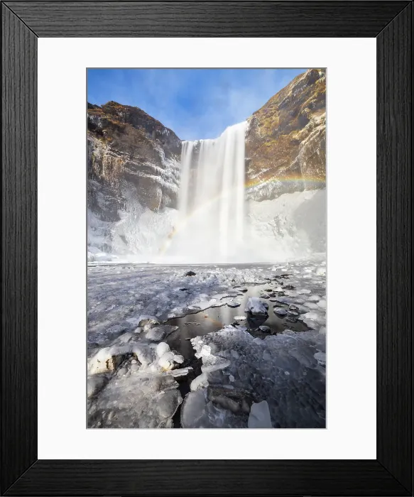 Framed Print : Skogafoss waterfall with rainbow, Skogar, Sudurland, Iceland Framed Print : Skogafoss waterfall with rainbow, Skogar, Sudurland, Iceland
