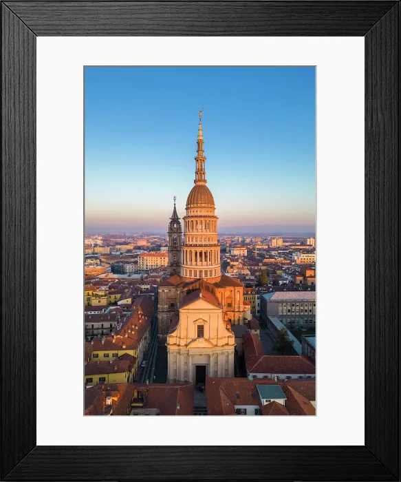 Framed Print : Aerial view of the Antonelli's dome and San Gaudenzio Basilica, at sunset in winter. Novara, Piedmont, Italy Framed Print : Aerial view of the Antonelli's dome and San Gaudenzio Basilica, at sunset in winter. Novara, Piedmont, Italy