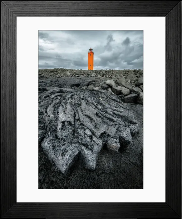Framed Print : Selvogsviti Lighthouse and ancient lava flow, Strandakirkja, Iceland Framed Print : Selvogsviti Lighthouse and ancient lava flow, Strandakirkja, Iceland