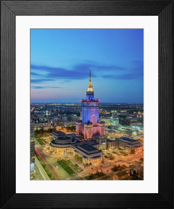 Framed Print : Palace of Culture and Science at dusk, elevated view, Warsaw, Masovian Voivodeship, Poland Framed Print : Palace of Culture and Science at dusk, elevated view, Warsaw, Masovian Voivodeship, Poland