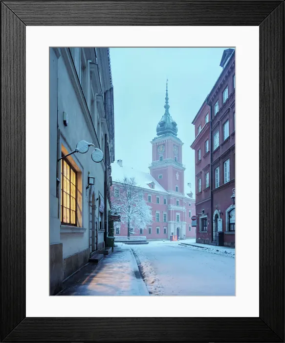Framed Print : View towards the Royal Castle at dawn, Swietojanska Street, Old Town, Warsaw, Masovian Voivodeship, Poland Framed Print : View towards the Royal Castle at dawn, Swietojanska Street, Old Town, Warsaw, Masovian Voivodeship, Poland