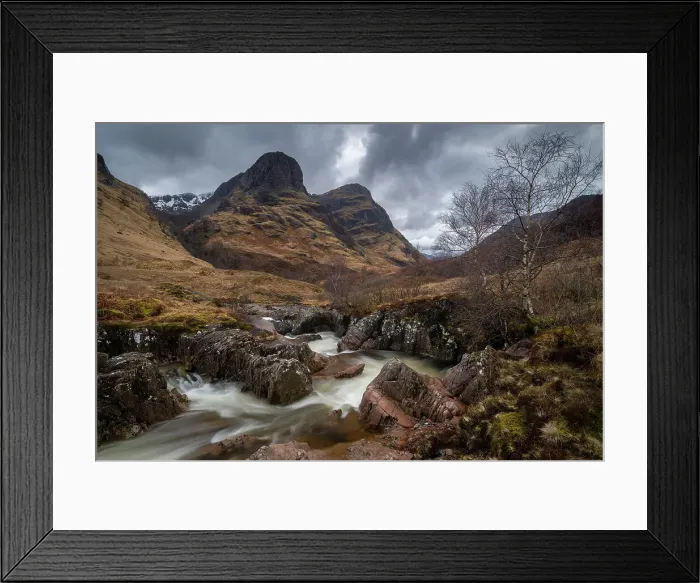 Framed Print : River Coe rushing through Glencoe valley beneath the Three Sisters mountains, Highlands, Scotland, UK. Spring (March) 2023 Framed Print : River Coe rushing through Glencoe valley beneath the Three Sisters mountains, Highlands, Scotland, UK. Spring (March) 2023