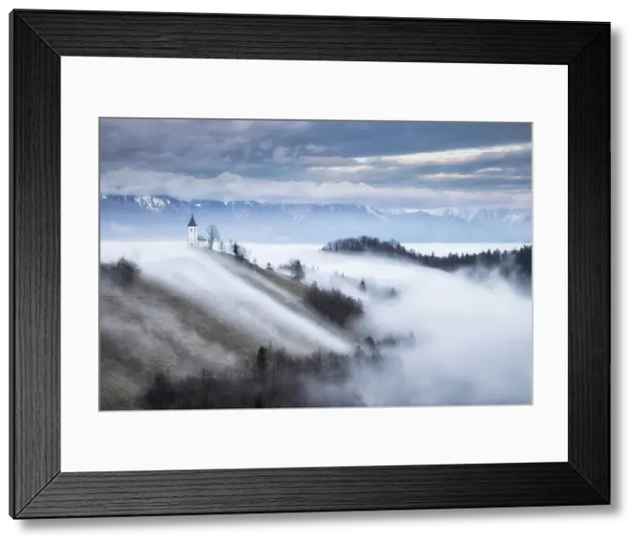 Framed Print : Cloud inversion around Church of St. Primoz, Jamnik, Slovenia Framed Print : Cloud inversion around Church of St. Primoz, Jamnik, Slovenia