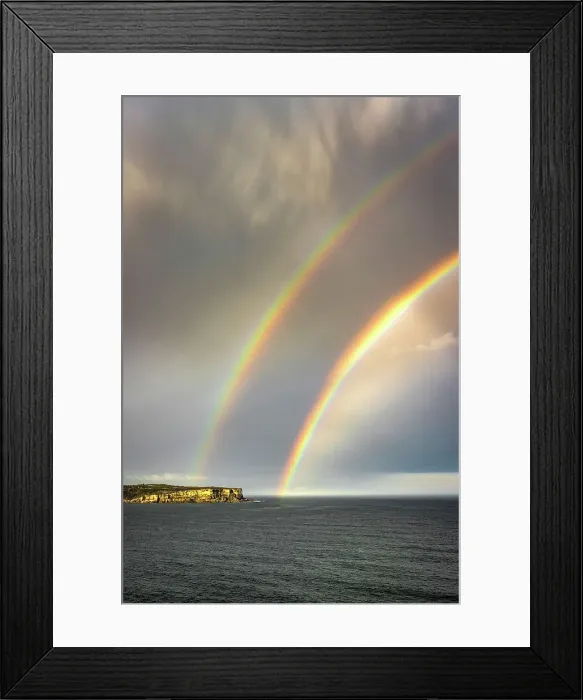 Framed Print : Double rainbow over North Head as a storm front moves offshore, Sydney, New South Wales, Australia