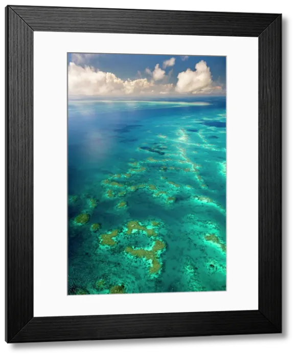 Framed Print : Aerial of Batt Reef with Tongue Reef in the background, Great Barrier Reef, Queensland, Australia