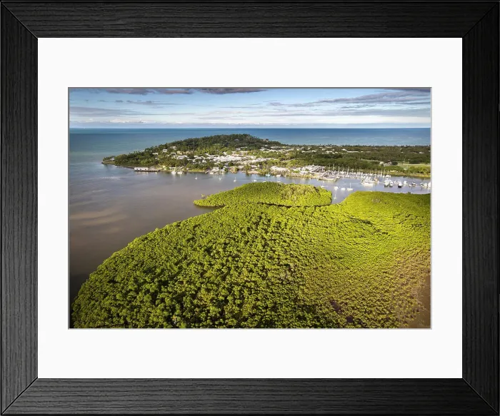 Framed Print : Aerial of mangroves, marina and village, Port Douglas, Queensland, Australia Framed Print : Aerial of mangroves, marina and village, Port Douglas, Queensland, Australia