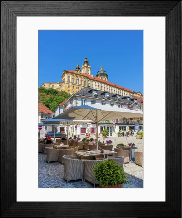 Framed Print : Sidewalk cafe, Melk, Lower Austria, Austria Framed Print : Sidewalk cafe, Melk, Lower Austria, Austria