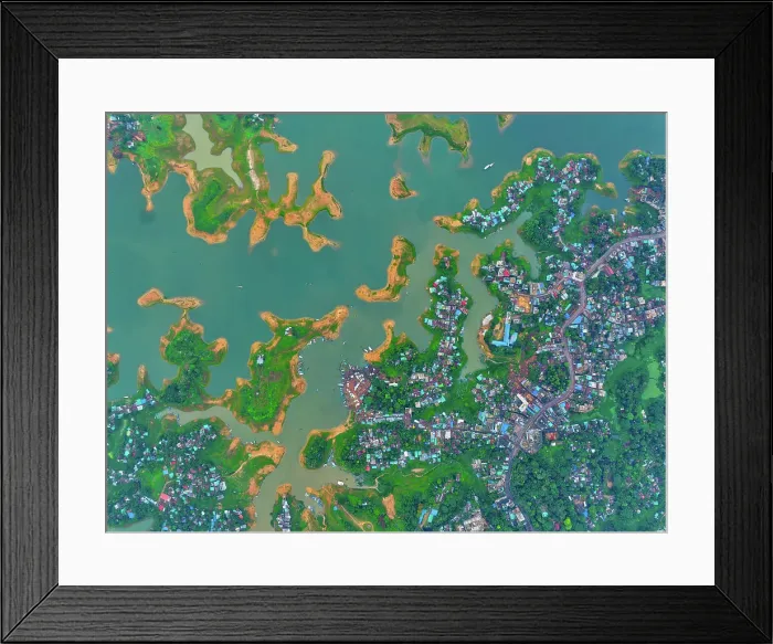 Framed Print : Aerial view of islands in Kaptai Lake in Rangamati District of Chittagong Division in Bangladesh Framed Print : Aerial view of islands in Kaptai Lake in Rangamati District of Chittagong Division in Bangladesh