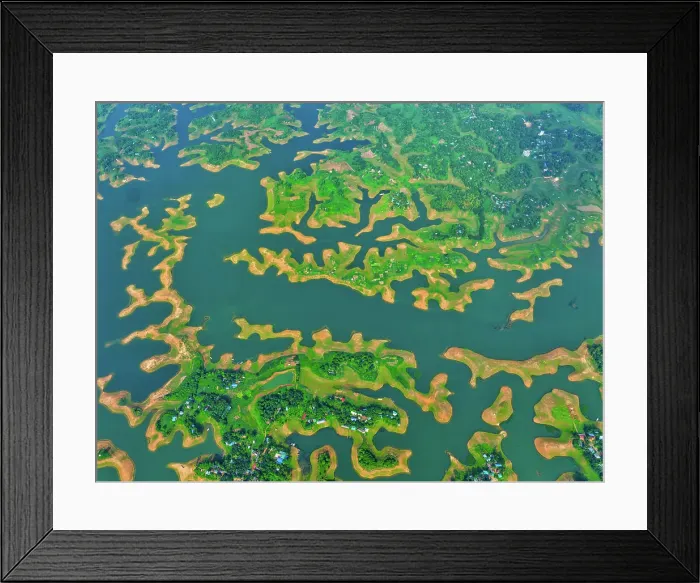 Framed Print : Aerial view of islands in Kaptai Lake in Rangamati District of Chittagong Division in Bangladesh