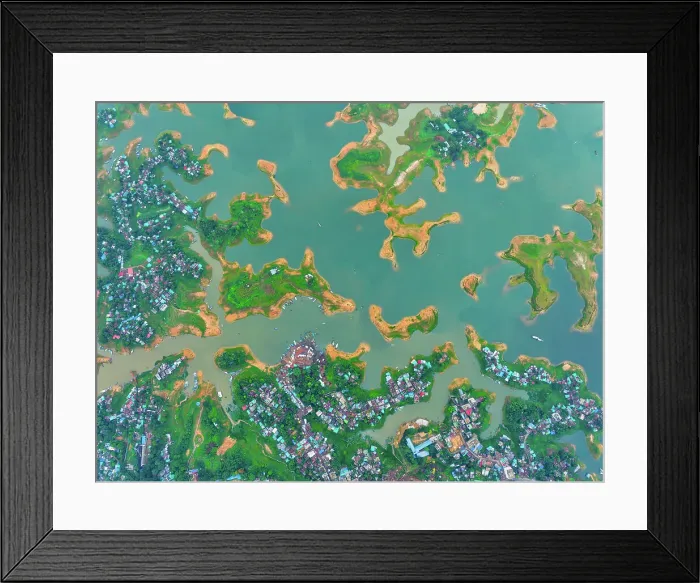 Framed Print : Aerial view of islands in Kaptai Lake in Rangamati District of Chittagong Division in Bangladesh Framed Print : Aerial view of islands in Kaptai Lake in Rangamati District of Chittagong Division in Bangladesh