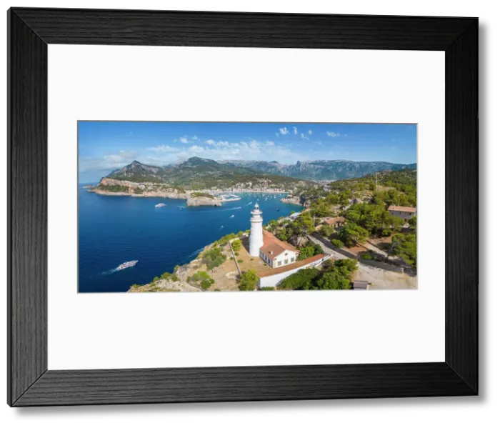 Framed Print : Far des Cap Gros Lighthouse at Port de Soller, Serra de Tramuntana, Mallorca, Balearic Islands, Spain