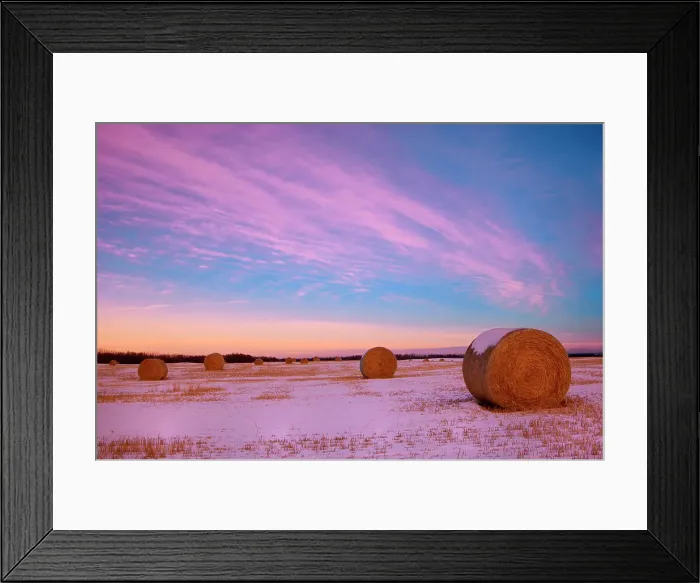 Framed Print : Bales and clouds at sunset Stony Plain, Alberta, Canada