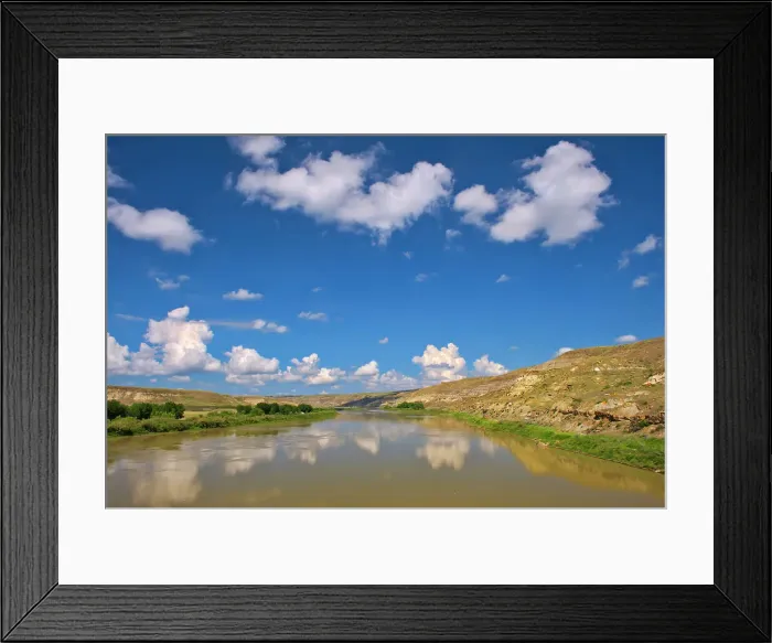 Framed Print : Badlands and clouds reflected in the South Saskatchewan River off Hwy 41 Near Empress, Alberta, Canada Framed Print : Badlands and clouds reflected in the South Saskatchewan River off Hwy 41 Near Empress, Alberta, Canada