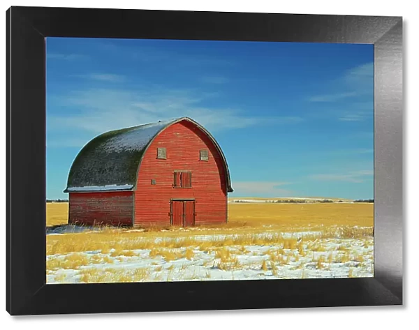 Red barn in winter Vulcan, Alberta, Canada