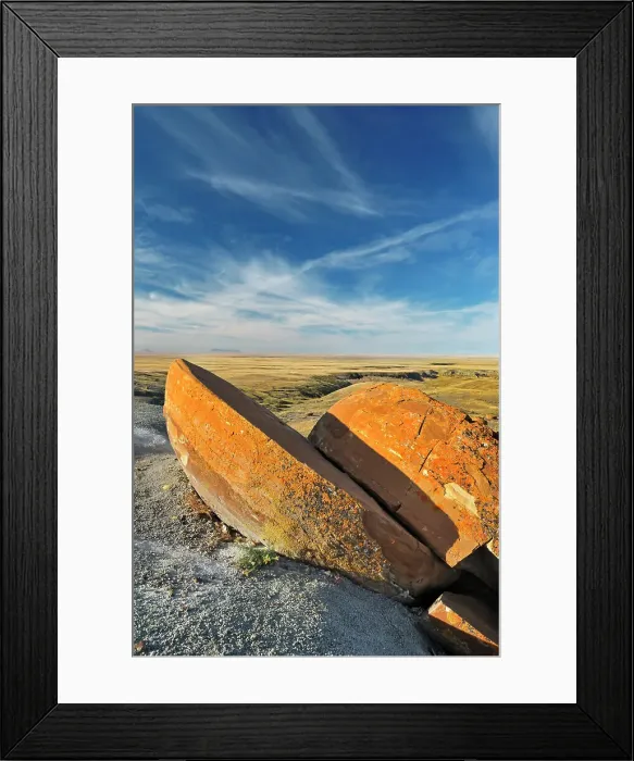 Framed Print : Broken sandstone concretions on the Canadian prairie Red Rock Coulee Natural Preserve, Alberta, Canada Framed Print : Broken sandstone concretions on the Canadian prairie Red Rock Coulee Natural Preserve, Alberta, Canada
