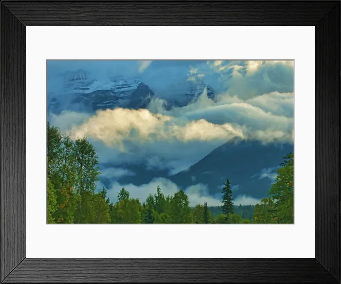 Framed Print : Canadian Rocky Mountains in morning fog. Mount Robson Provincial Park, British Columbia, Canada Framed Print : Canadian Rocky Mountains in morning fog. Mount Robson Provincial Park, British Columbia, Canada