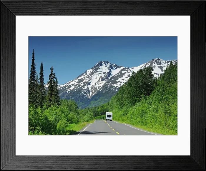 Framed Print : Camper traveling on the Stewart Cassiar Highway and mountains Stewart Cassiar Highway, British Columbia, Canada Framed Print : Camper traveling on the Stewart Cassiar Highway and mountains Stewart Cassiar Highway, British Columbia, Canada