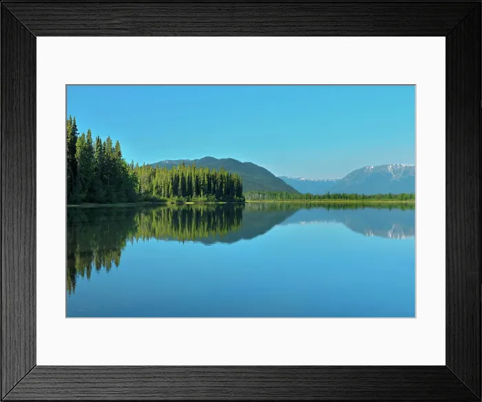 Framed Print : Coast Mountains reflected in Tattoga Lake near Iskut along the Stewart Cassiar Highway, British Columbia, Canada