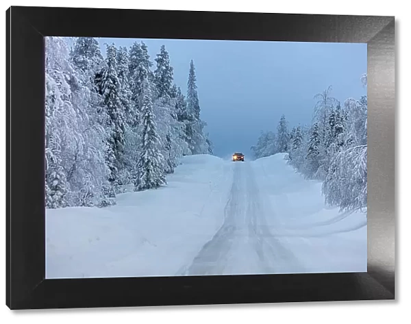 Finland, Lapland, snowy road