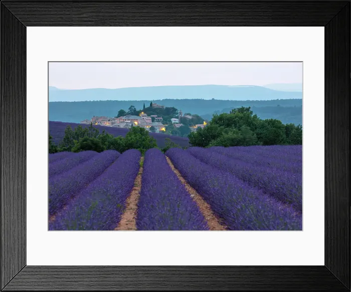 Framed Print : France, Provence-Alpes-Cote d'Azur, Entrevennes, the hilltop village of Entrevennes illuminated after sunset surrounded by lavender Framed Print : France, Provence-Alpes-Cote d'Azur, Entrevennes, the hilltop village of Entrevennes illuminated after sunset surrounded by lavender