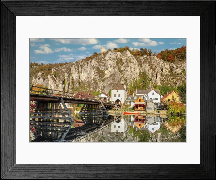 Framed Print : Bridge with bridge tower overlooking Randeck castle, Essing, Altmuhltal Nature Park, Lower Bavaria, Germany Framed Print : Bridge with bridge tower overlooking Randeck castle, Essing, Altmuhltal Nature Park, Lower Bavaria, Germany