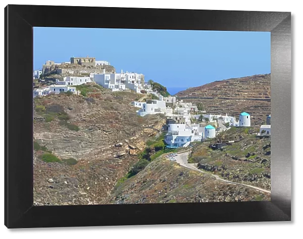 View of the hilltop village of Kastro, Kastro, Sifnos Island, Cyclades Islands, Greece