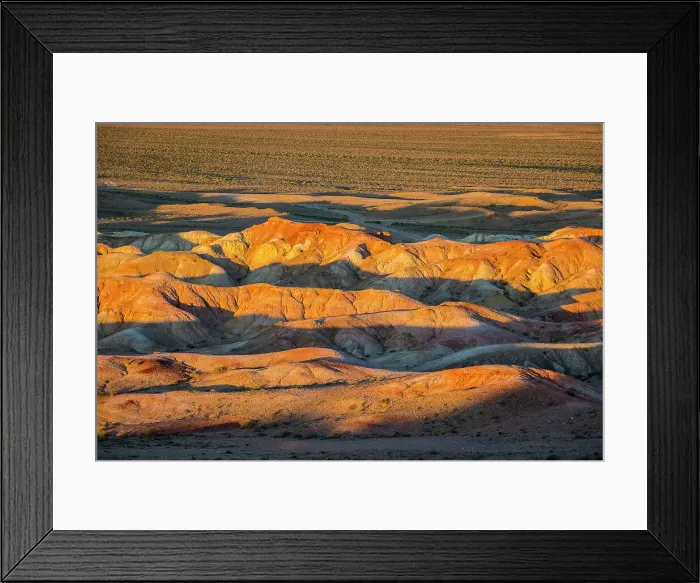 Framed Print : Mineral streaked white sand-hills of Tsagaan Suvarga (White Stupa) at sunset, Mongolia Framed Print : Mineral streaked white sand-hills of Tsagaan Suvarga (White Stupa) at sunset, Mongolia