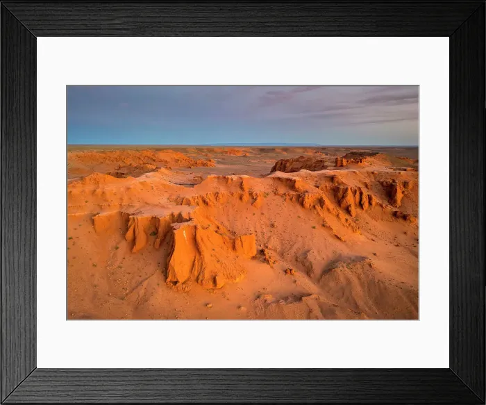 Framed Print : Aerial of Bayanzag (the Flaming Cliffs) at sunrise, Gobi Desert, Mongolia Framed Print : Aerial of Bayanzag (the Flaming Cliffs) at sunrise, Gobi Desert, Mongolia