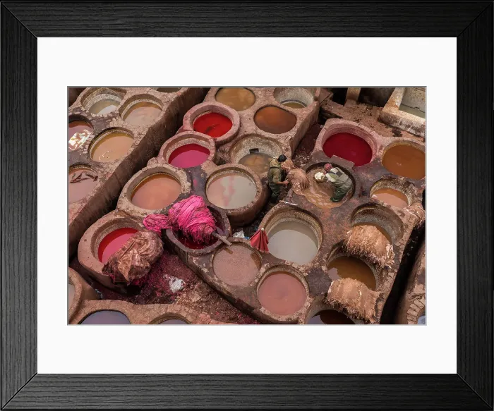 Framed Print : Dying pits at leather tannery, Fez, Morocco Framed Print : Dying pits at leather tannery, Fez, Morocco