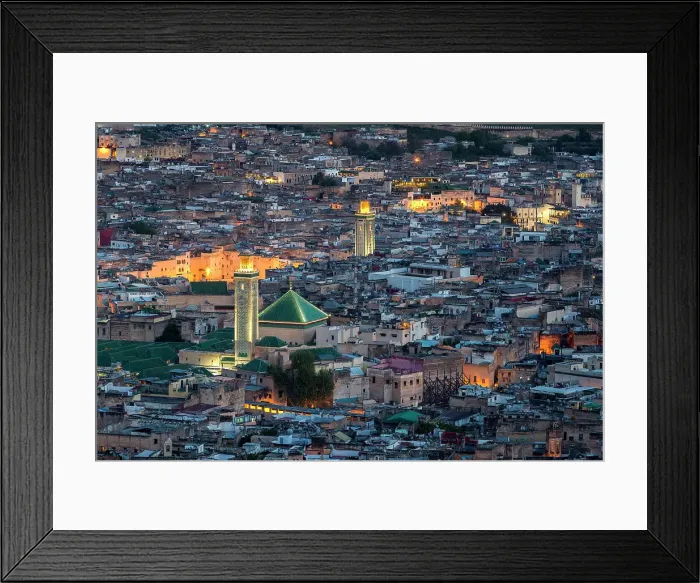 Framed Print : View over the old city of Fes el-Bali at dusk, Fez, Morocco Framed Print : View over the old city of Fes el-Bali at dusk, Fez, Morocco