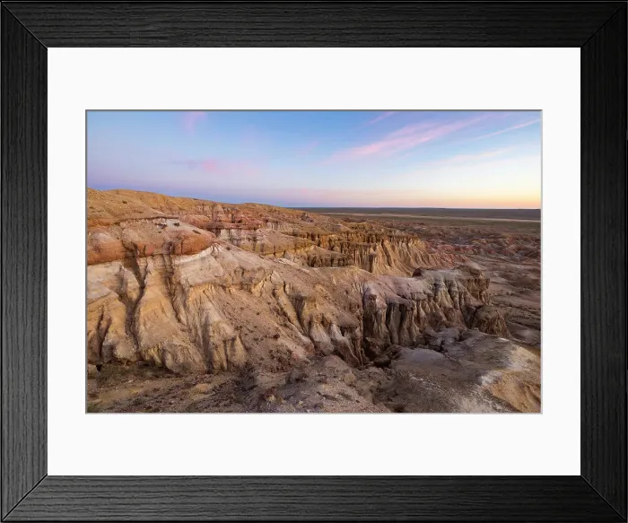 Framed Print : Mineral streaked white sand-cliffs of Tsagaan Suvarga (White Stupa) at sunrise, Mongolia Framed Print : Mineral streaked white sand-cliffs of Tsagaan Suvarga (White Stupa) at sunrise, Mongolia