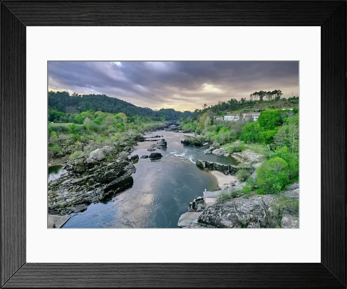 Framed Print : The Minho river at Melgaco as a borderline with Galicia, in Spain. Portugal Framed Print : The Minho river at Melgaco as a borderline with Galicia, in Spain. Portugal