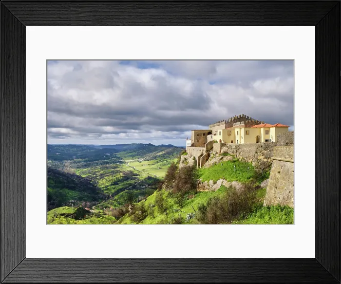 Framed Print : The medieval castle of Palmela, dating back to the 12th century and the Arrabida Nature Park. Portugal Framed Print : The medieval castle of Palmela, dating back to the 12th century and the Arrabida Nature Park. Portugal