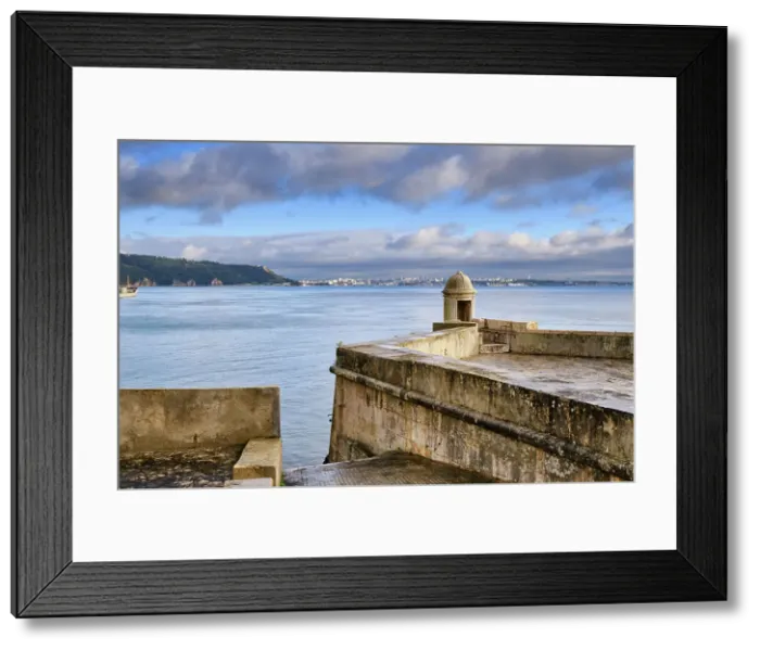 Framed Print : The fortress of Santiago do Outao, dating back to the 16th century, at the mouth of Sado river and built to fight the pirates from Morocco. Setubal, Portugal