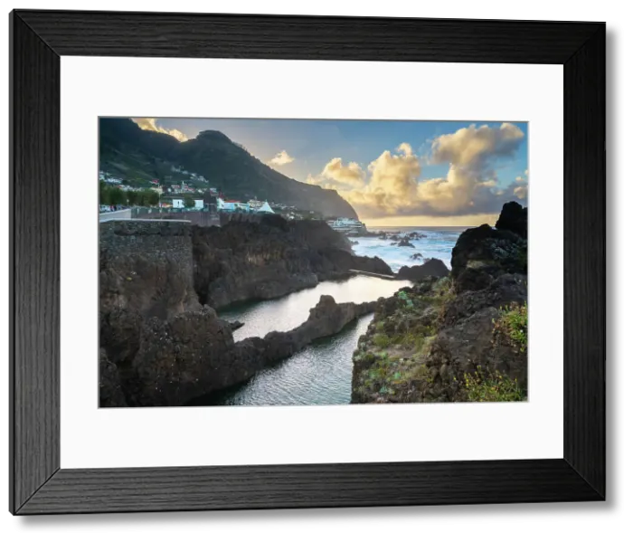 Framed Print : Natural volcanic rock swimming pools at sunset, Porto Moniz, Madeira, Portugal Framed Print : Natural volcanic rock swimming pools at sunset, Porto Moniz, Madeira, Portugal