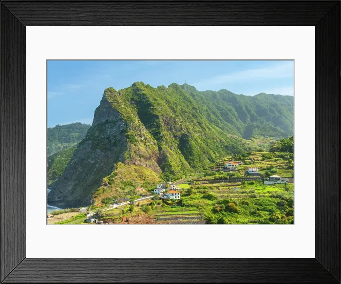 Framed Print : Houses of Boaventura village near cliff, Sao Vicente, Madeira, Portugal
