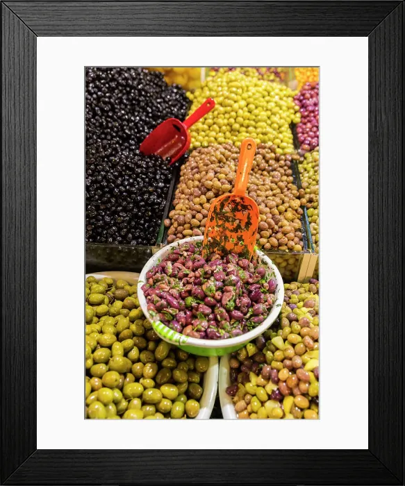 Framed Print : Olives for sale at stall in medina, Meknes, Morocco Framed Print : Olives for sale at stall in medina, Meknes, Morocco