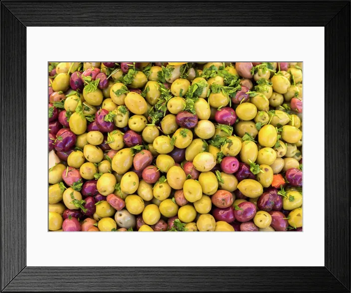 Framed Print : Olives displayed at market stall, Skoura, Morocco