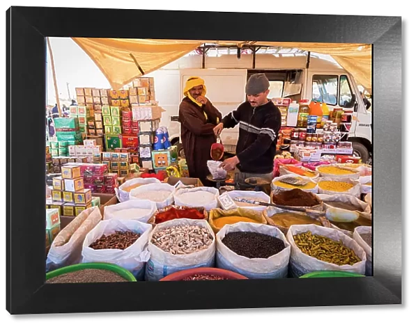 Men at market stall, Skoura, Morocco
