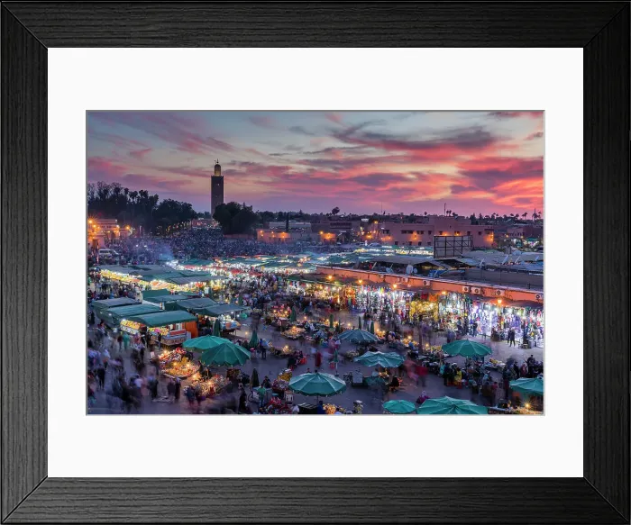 Framed Print : View over Djemaa el-Fna square and market place at dusk, Marrakesh, Morocco Framed Print : View over Djemaa el-Fna square and market place at dusk, Marrakesh, Morocco