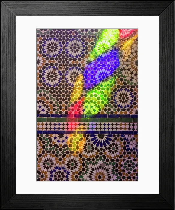 Framed Print : Light from a stained glass window on tiles, Marrakesh, Morocco Framed Print : Light from a stained glass window on tiles, Marrakesh, Morocco