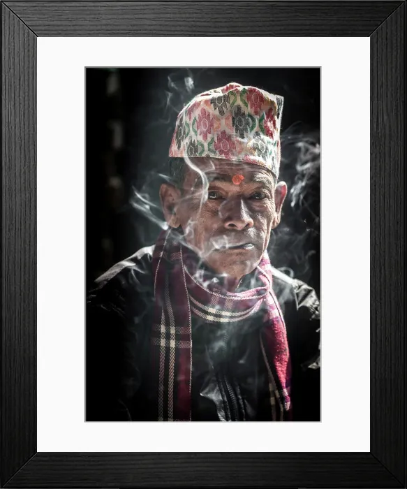 Framed Print : Nepali man smoking, Bhaktapur, Kathmandu Valley, Nepal