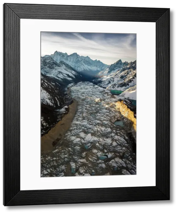 Framed Print : Aerial of Ngozumpa glacier and Gokyo Lakes, Gokyo, Solukhumbu, Nepal Framed Print : Aerial of Ngozumpa glacier and Gokyo Lakes, Gokyo, Solukhumbu, Nepal