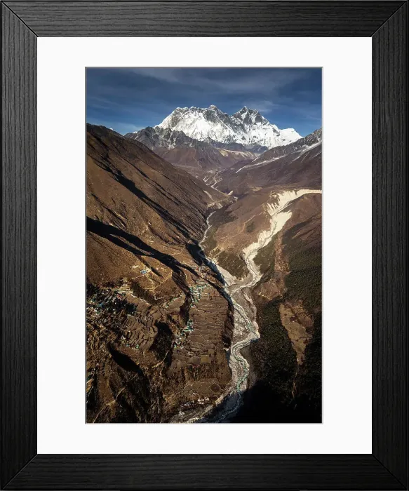 Framed Print : Aerial of Mount Everest (8, 848m), and Lhotse (8, 516m), Pangboche village and Imja Khole valley, Solukhumbu, Nepal Framed Print : Aerial of Mount Everest (8, 848m), and Lhotse (8, 516m), Pangboche village and Imja Khole valley, Solukhumbu, Nepal