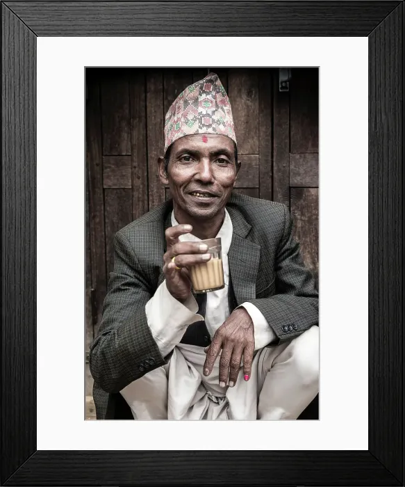 Framed Print : Man drinking tea at Asan Bazaar, Kathmandu, Nepal Framed Print : Man drinking tea at Asan Bazaar, Kathmandu, Nepal