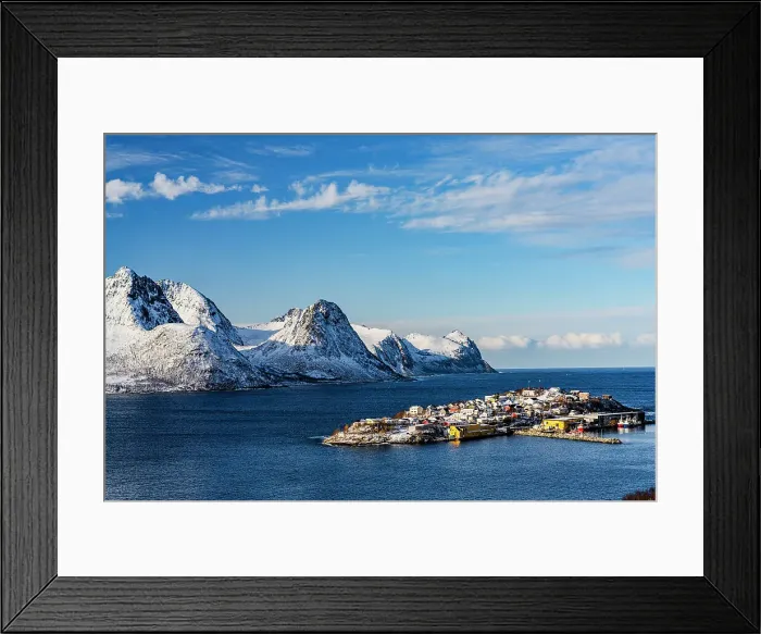 Framed Print : High angle view of the small island of Husoy in the middle of the cold sea, Senja, Troms county, Norway Framed Print : High angle view of the small island of Husoy in the middle of the cold sea, Senja, Troms county, Norway